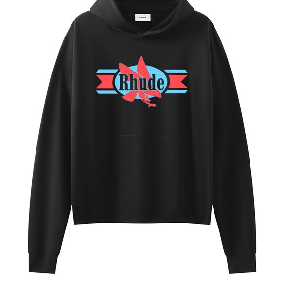 Rhude Black Retro Bird Graphic Print Hoodie - Picture 1 of 7